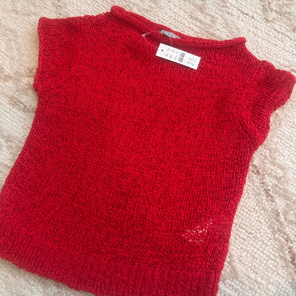Jcrew Red Knit Short Sleeve Top